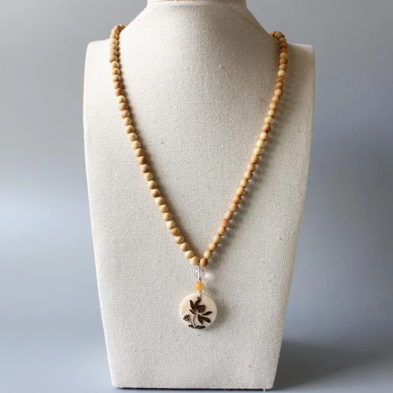 Tagua Nut Hand-carved Lotus Flower Mala Beads Necklace