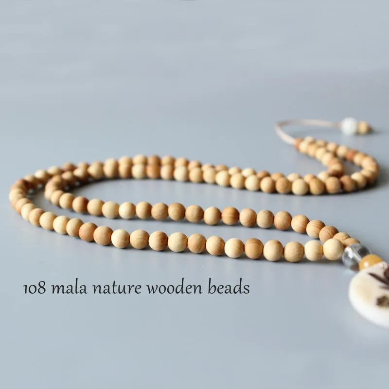 Tagua Nut Hand-carved Lotus Flower Mala Beads Necklace