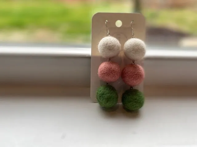 Tilda Three Ball Felt Earrings