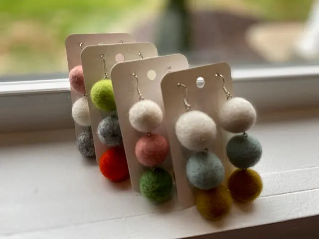 Tilda Three Ball Felt Earrings