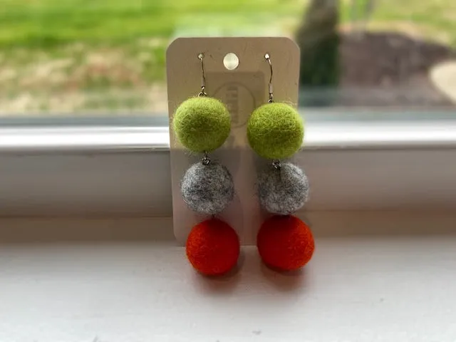 Tilda Three Ball Felt Earrings