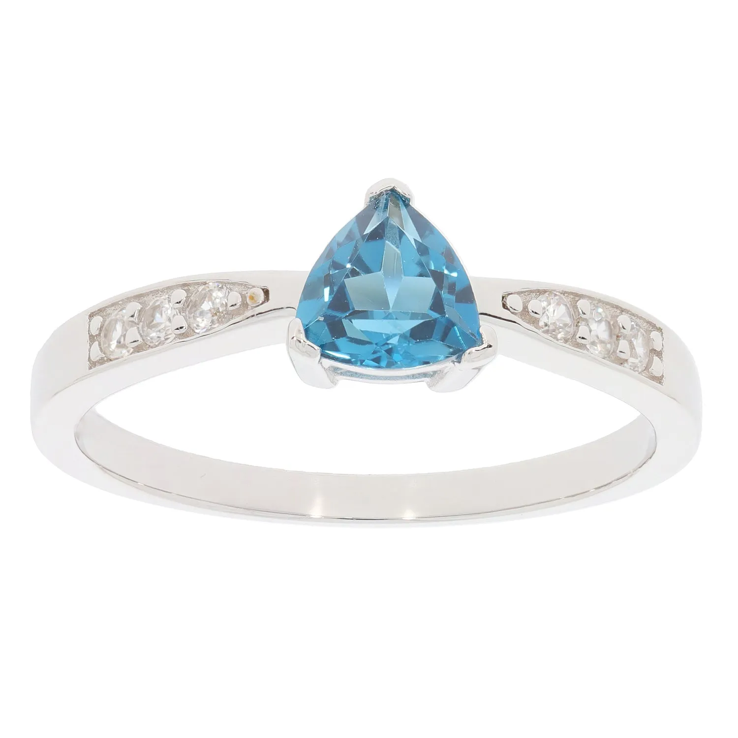 Trillion Blue Topaz Sterling Silver Ring with Accent