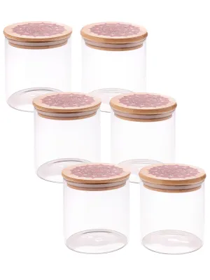 UMAI Pack of 6 Glass Kitchen Containers Set with Printed Bamboo Lid I Airtight Storage Jars I 300ml Each I Multiutility Borosilicate Set for Cookies, Snacks, Spices Tea, Coffee, Sugar, Dry Fruits