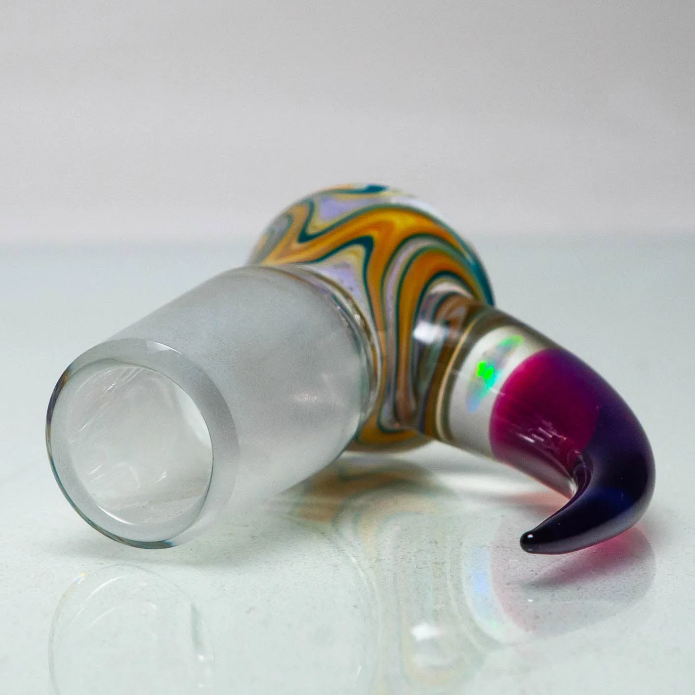 Unity Glassworks - 4 Hole Worked Opal Horn Slide - 18mm - Yellow Blue & Stargazer