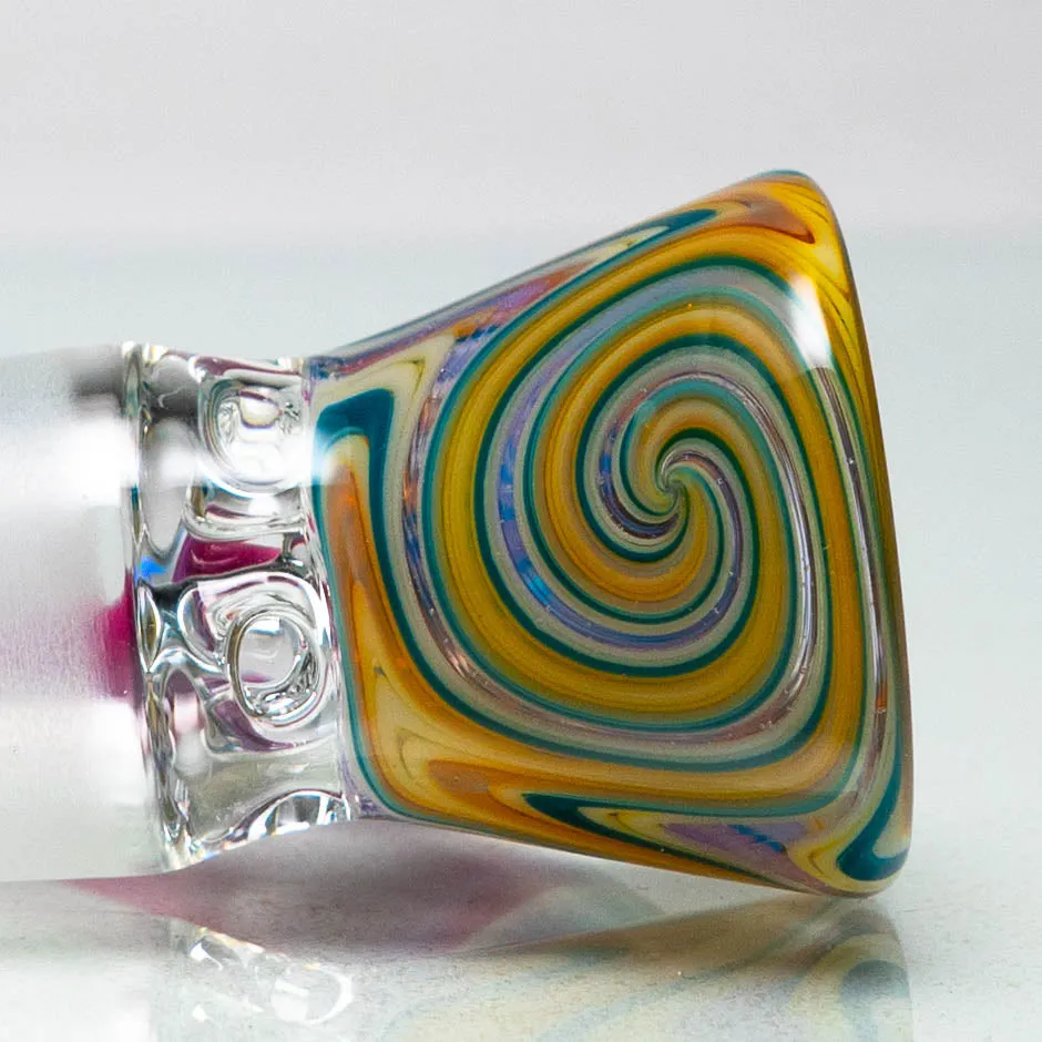 Unity Glassworks - 4 Hole Worked Opal Horn Slide - 18mm - Yellow Blue & Stargazer