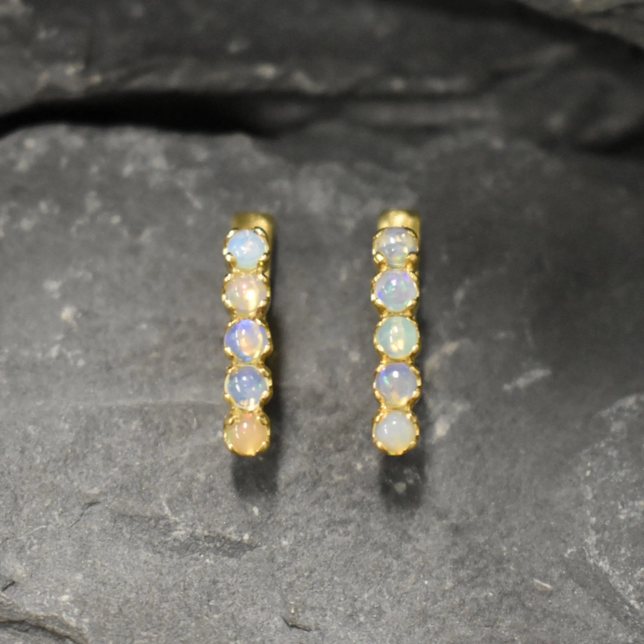 Vertical Opal Earrings - Gold Opal Earrings - White Drop Earrings