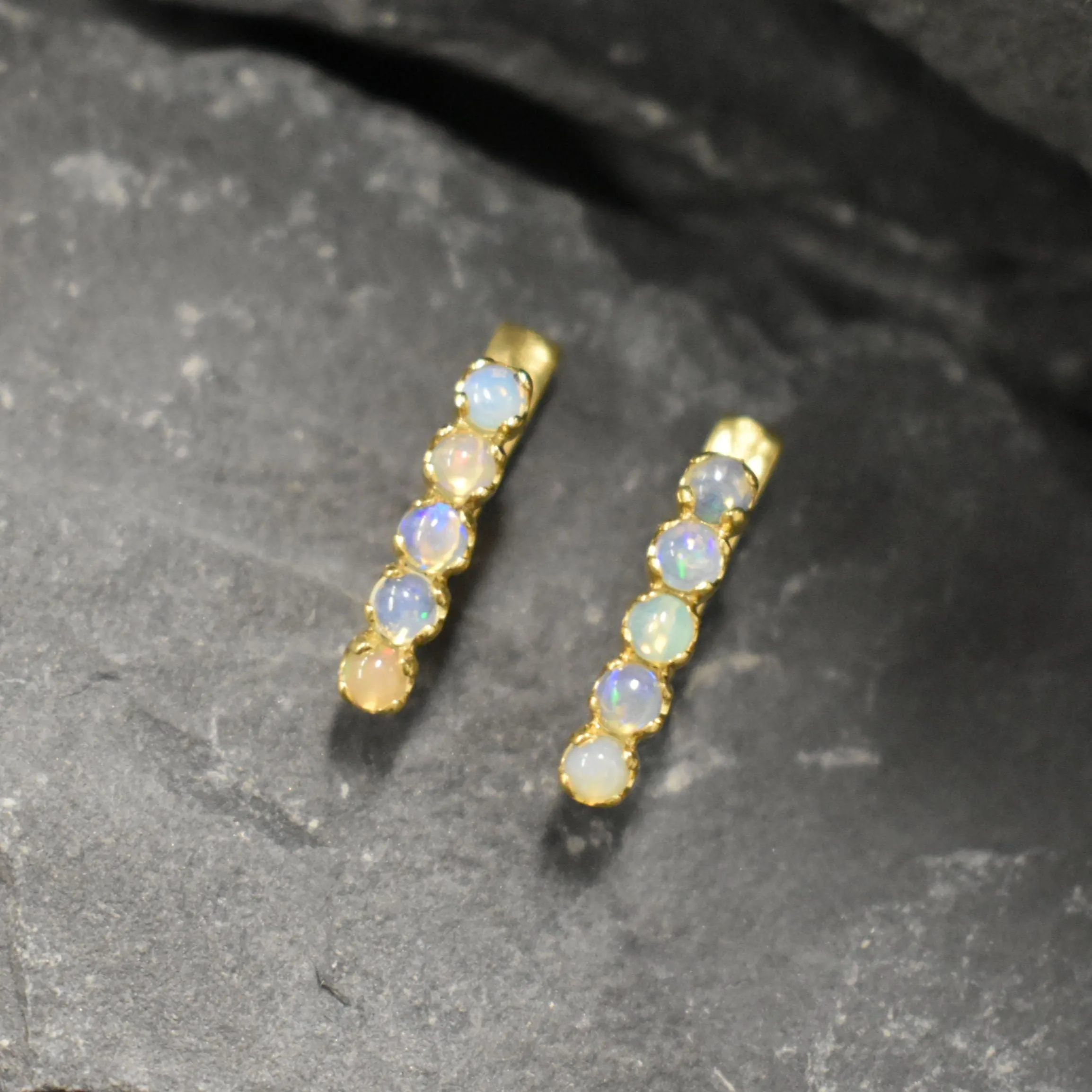 Vertical Opal Earrings - Gold Opal Earrings - White Drop Earrings