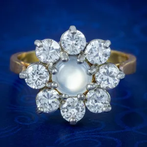 Victorian Style Moonstone CZ Daisy Cluster Ring