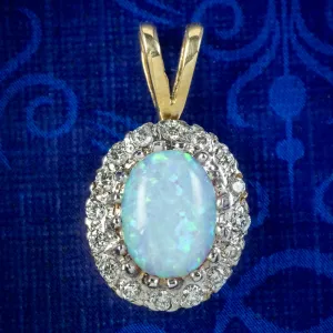 Victorian Style Opal Diamond Pendant 9ct Gold 1.50Ct Opal