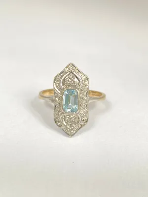 Vintage, (1940s) Aquamarine and Diamond Cluster Ring