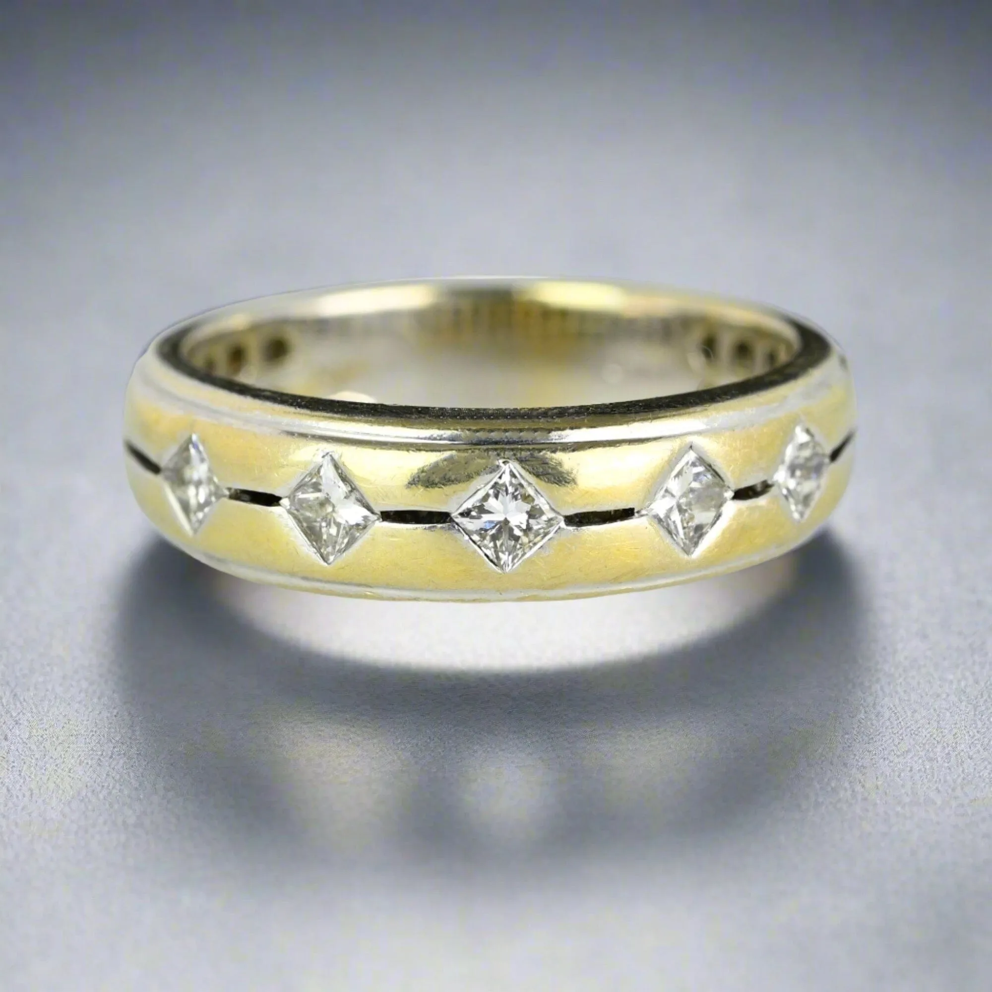 Vintage .65 CTW Princess Diamond Two Tone Band Ring