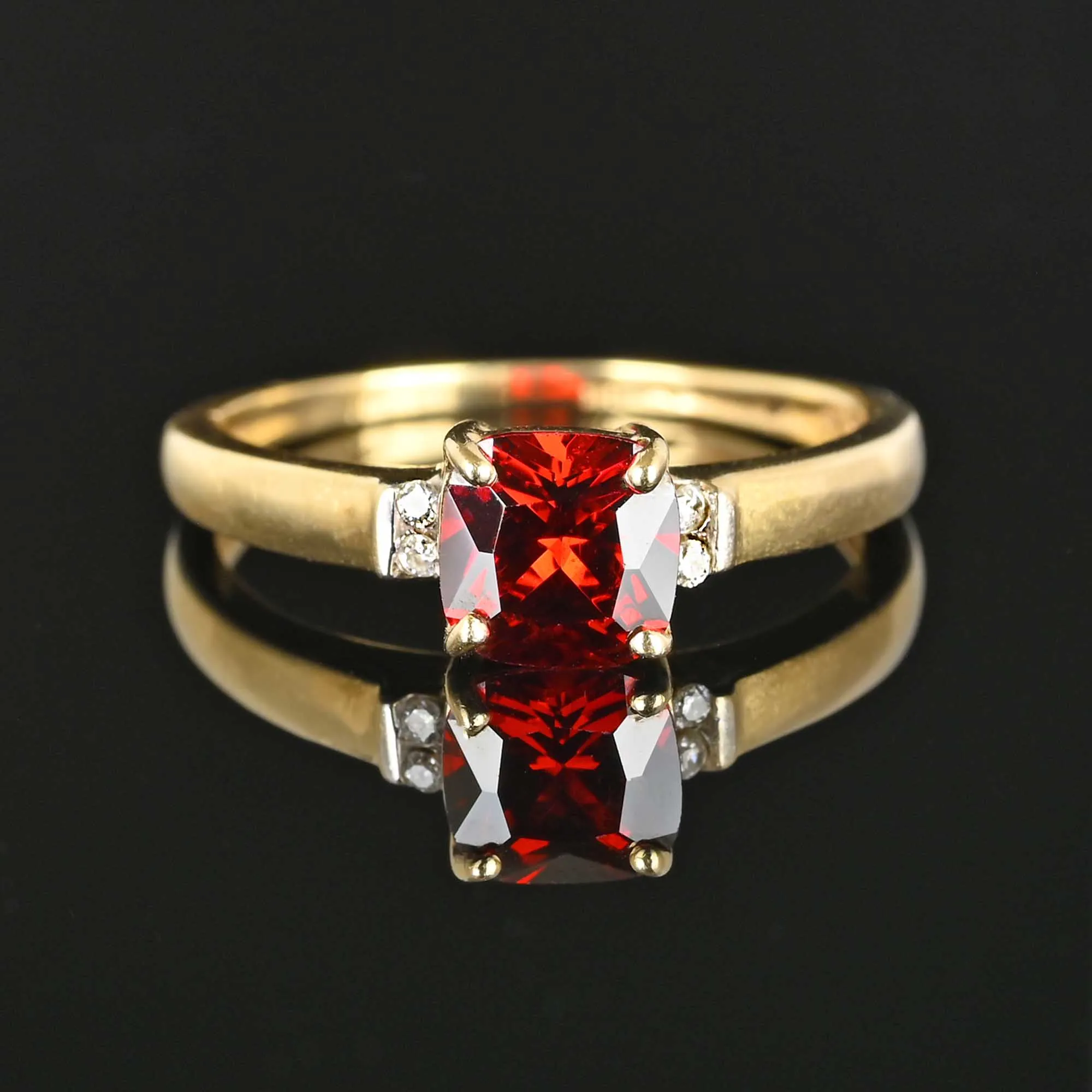 Vintage Diamond Cushion Cut Garnet Ring in Gold