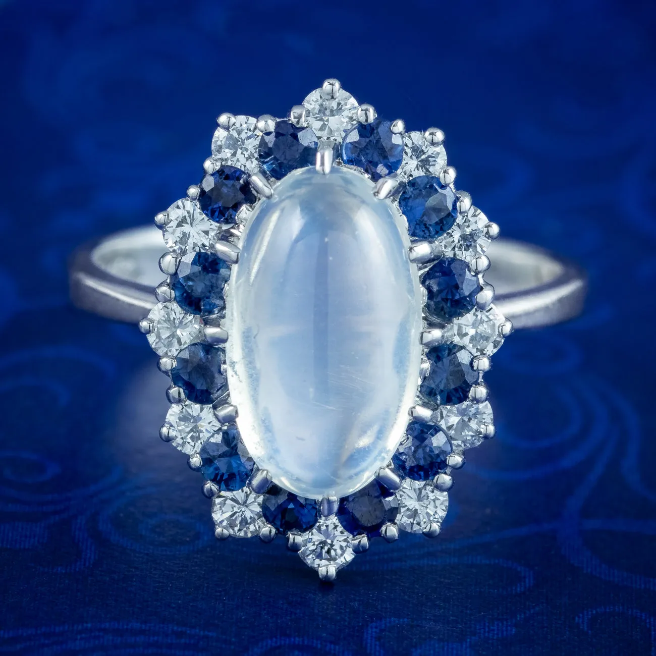 Vintage Moonstone Sapphire Diamond Cluster Ring 3.75ct Moonstone