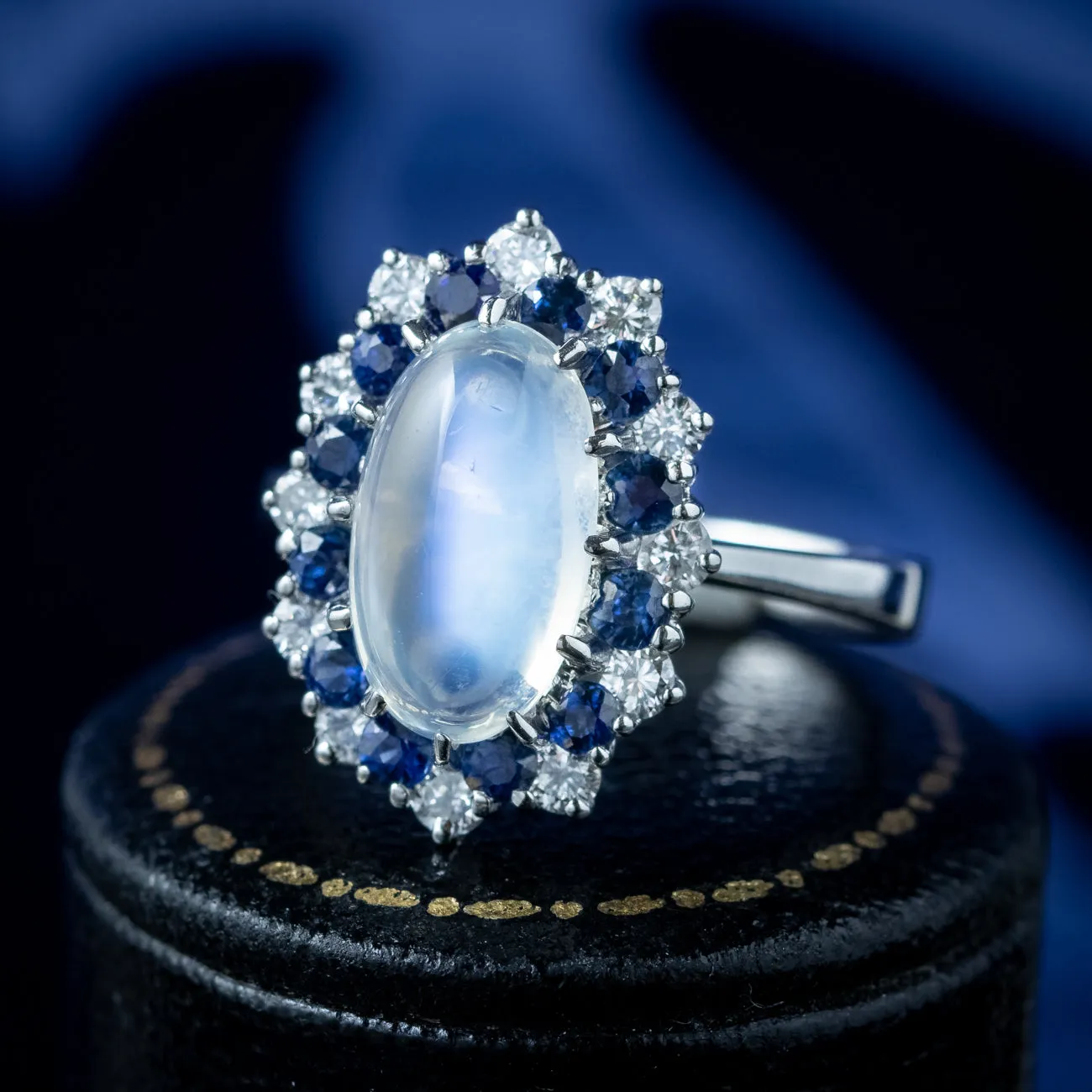 Vintage Moonstone Sapphire Diamond Cluster Ring 3.75ct Moonstone