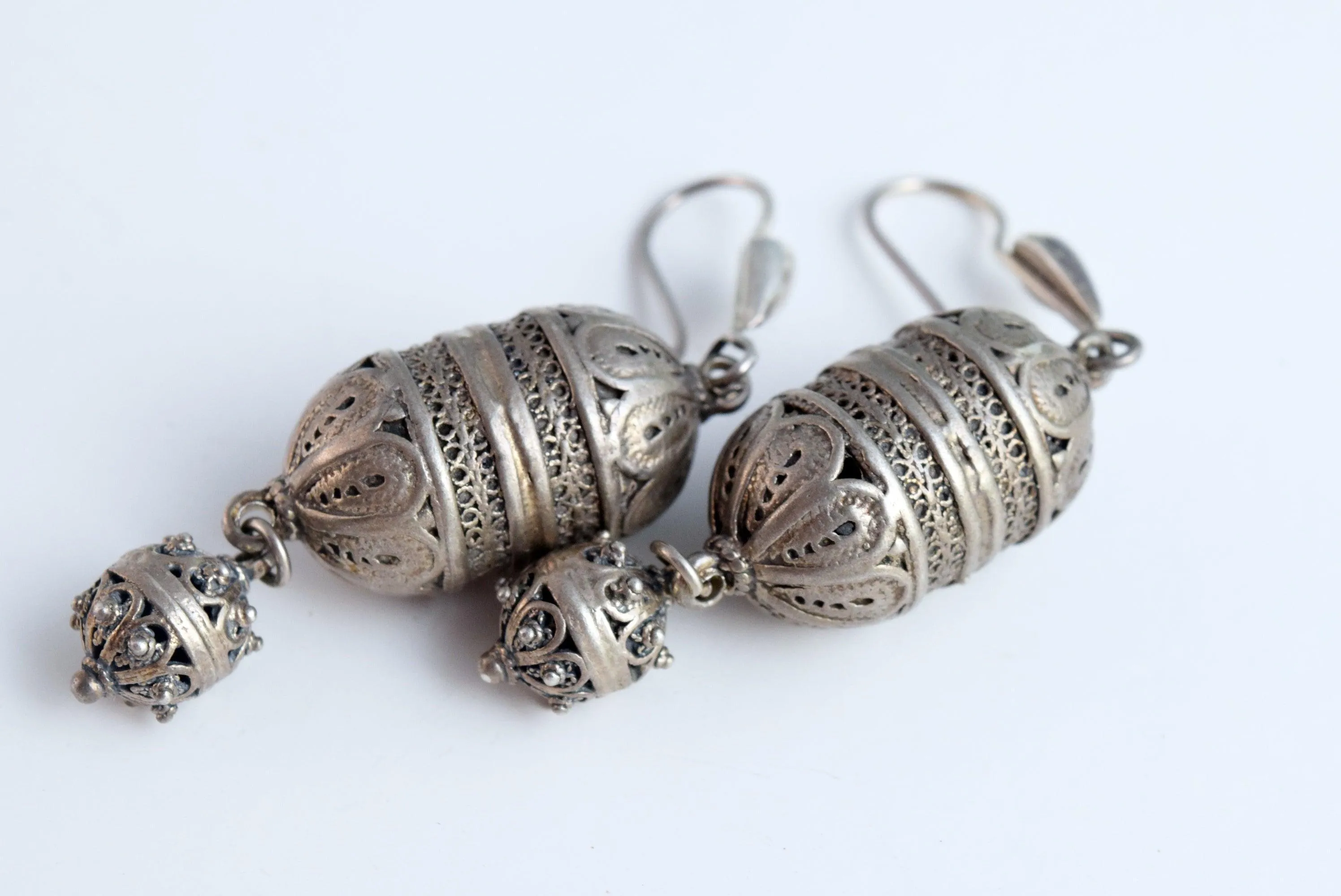 Vintage Silver Balkan Filigree Button Earrings