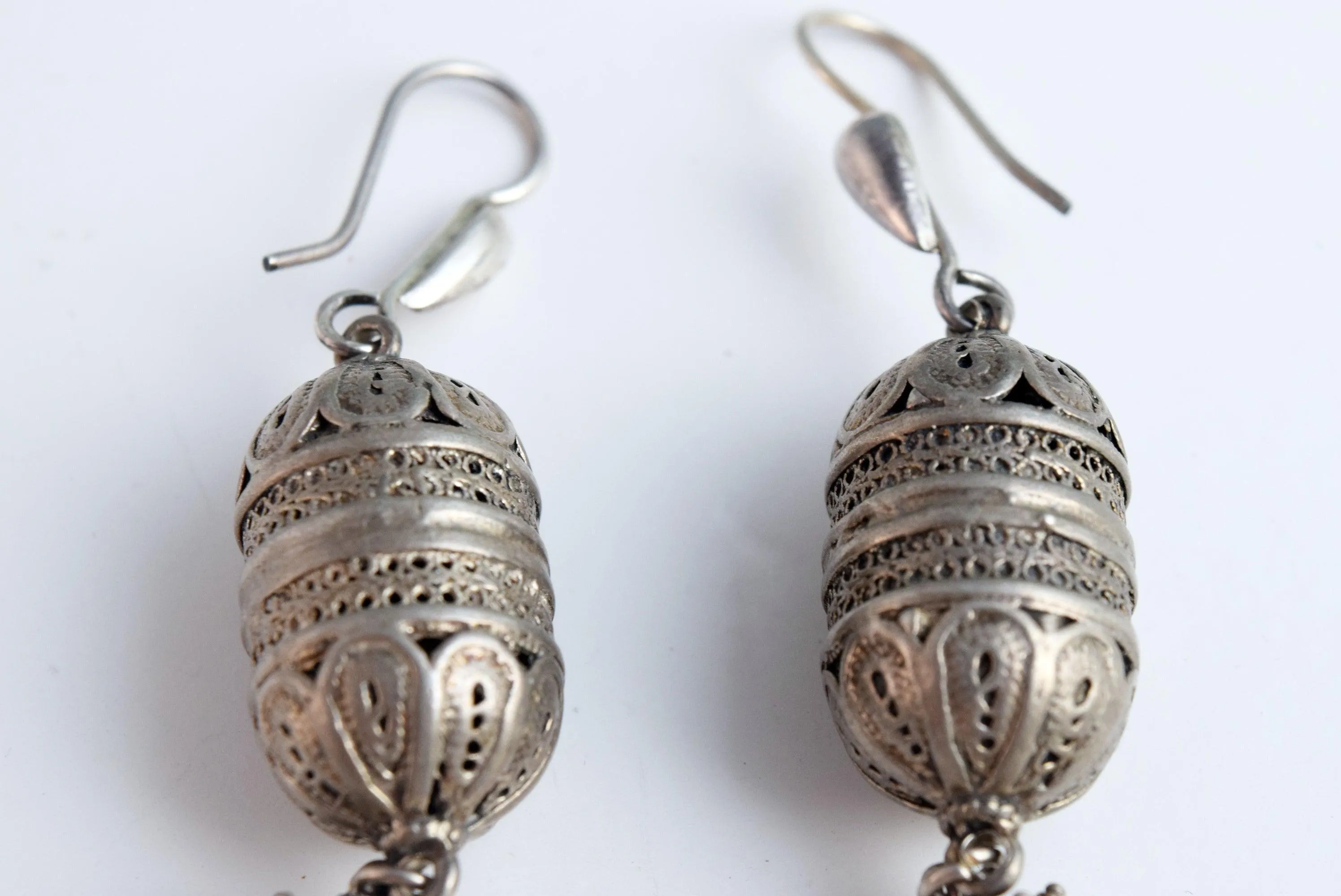 Vintage Silver Balkan Filigree Button Earrings