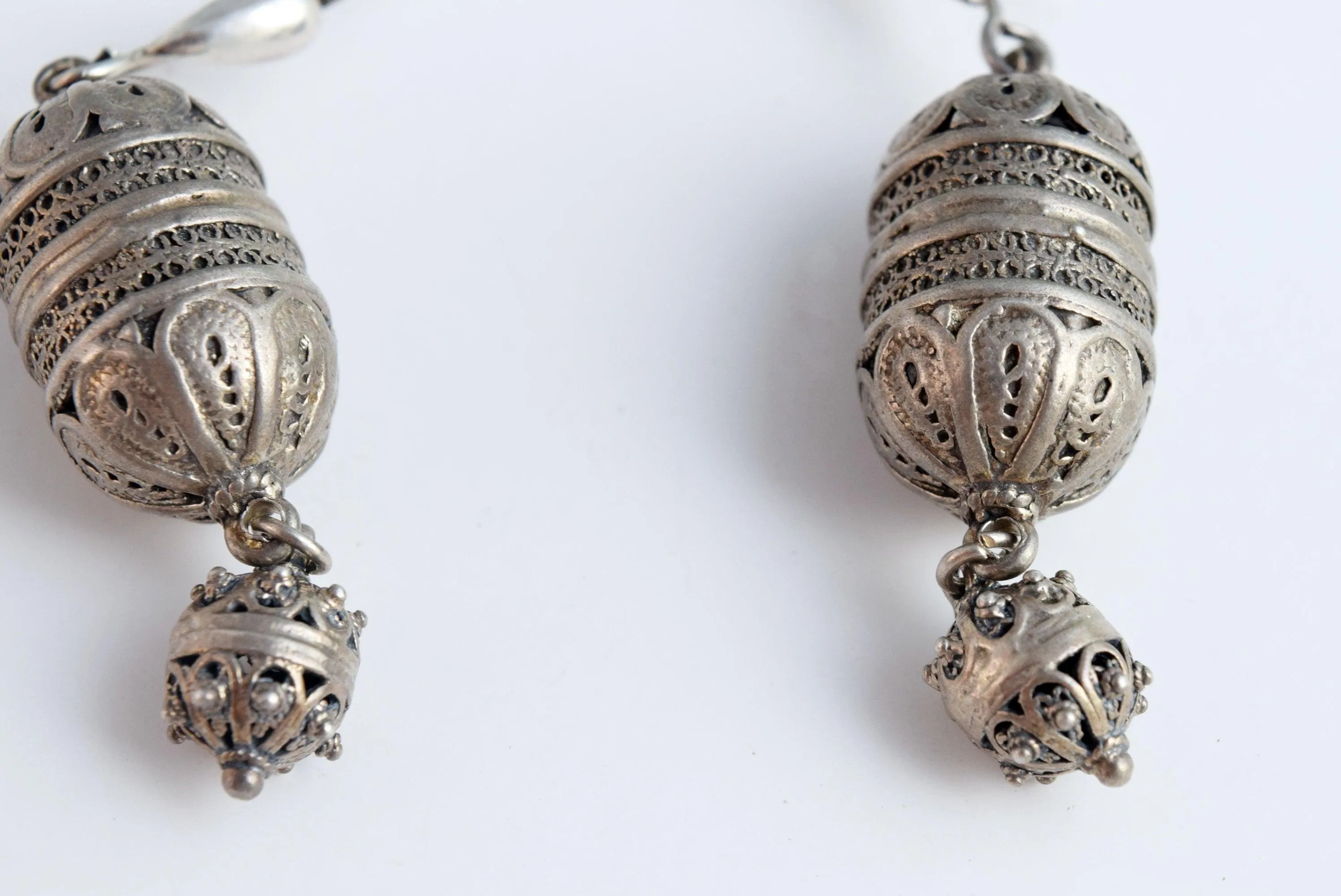 Vintage Silver Balkan Filigree Button Earrings