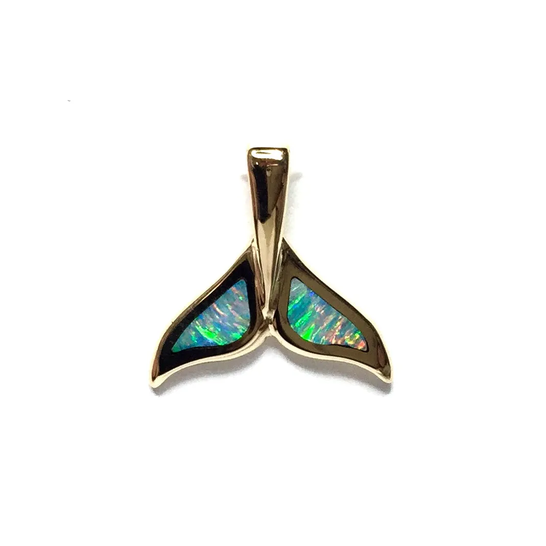 Whale Tail Necklaces Double Sided Natural Opal Inlaid Sea Life Pendant