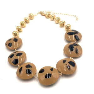 Wild Spotted Beige Chunky Disc Amelia Necklace