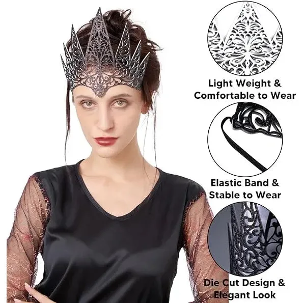 Women Black Queen Crown Head Piece Accessory for Halloween Dress up