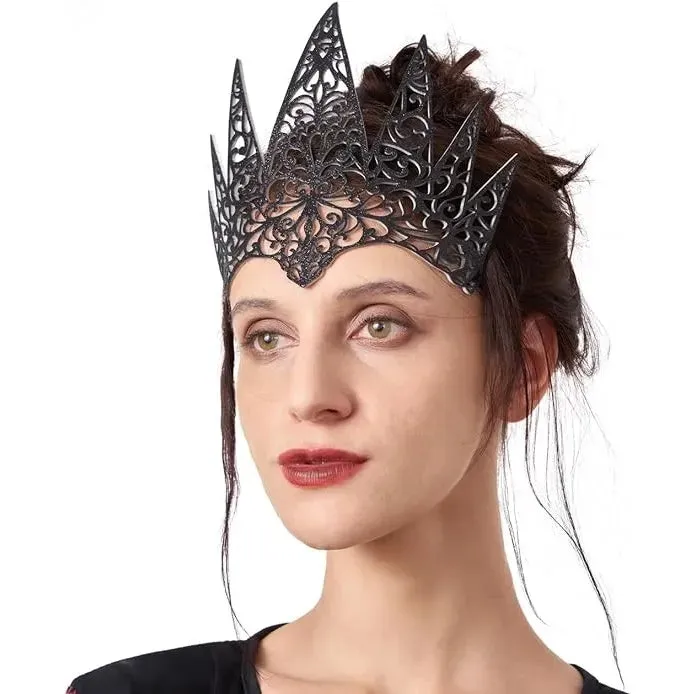 Women Black Queen Crown Head Piece Accessory for Halloween Dress up