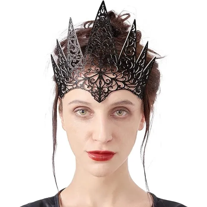 Women Black Queen Crown Head Piece Accessory for Halloween Dress up