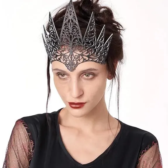 Women Black Queen Crown Head Piece Accessory for Halloween Dress up