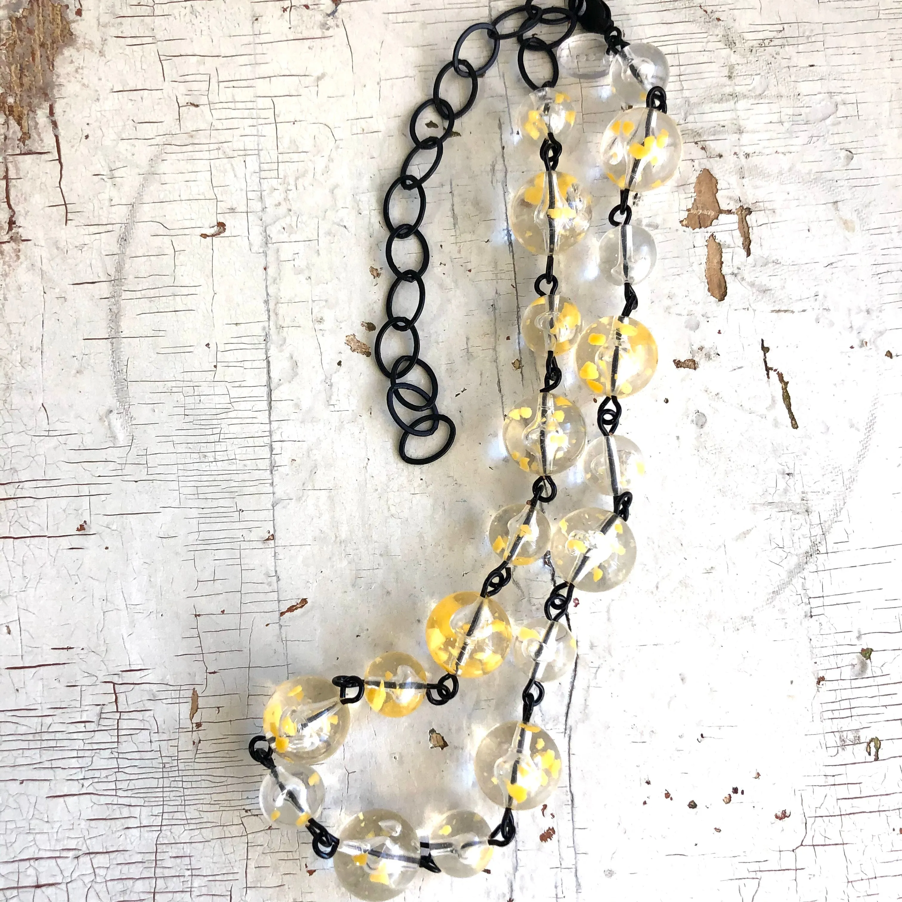 Yellow & Clear Snowglobe Beaded Amelia Necklace *