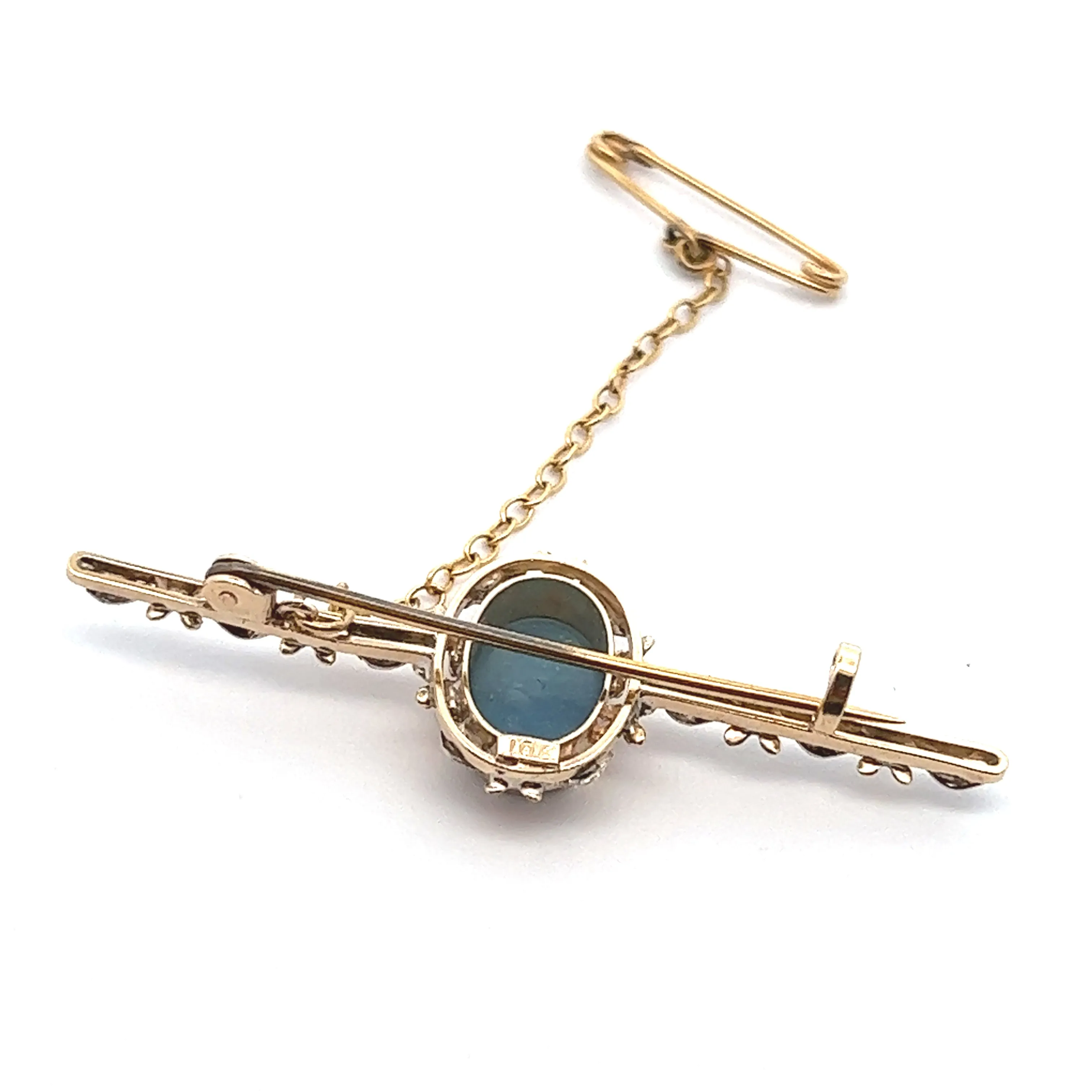 Yellow and White Gold Opal Bar Brooch with Flowers Along the Bar