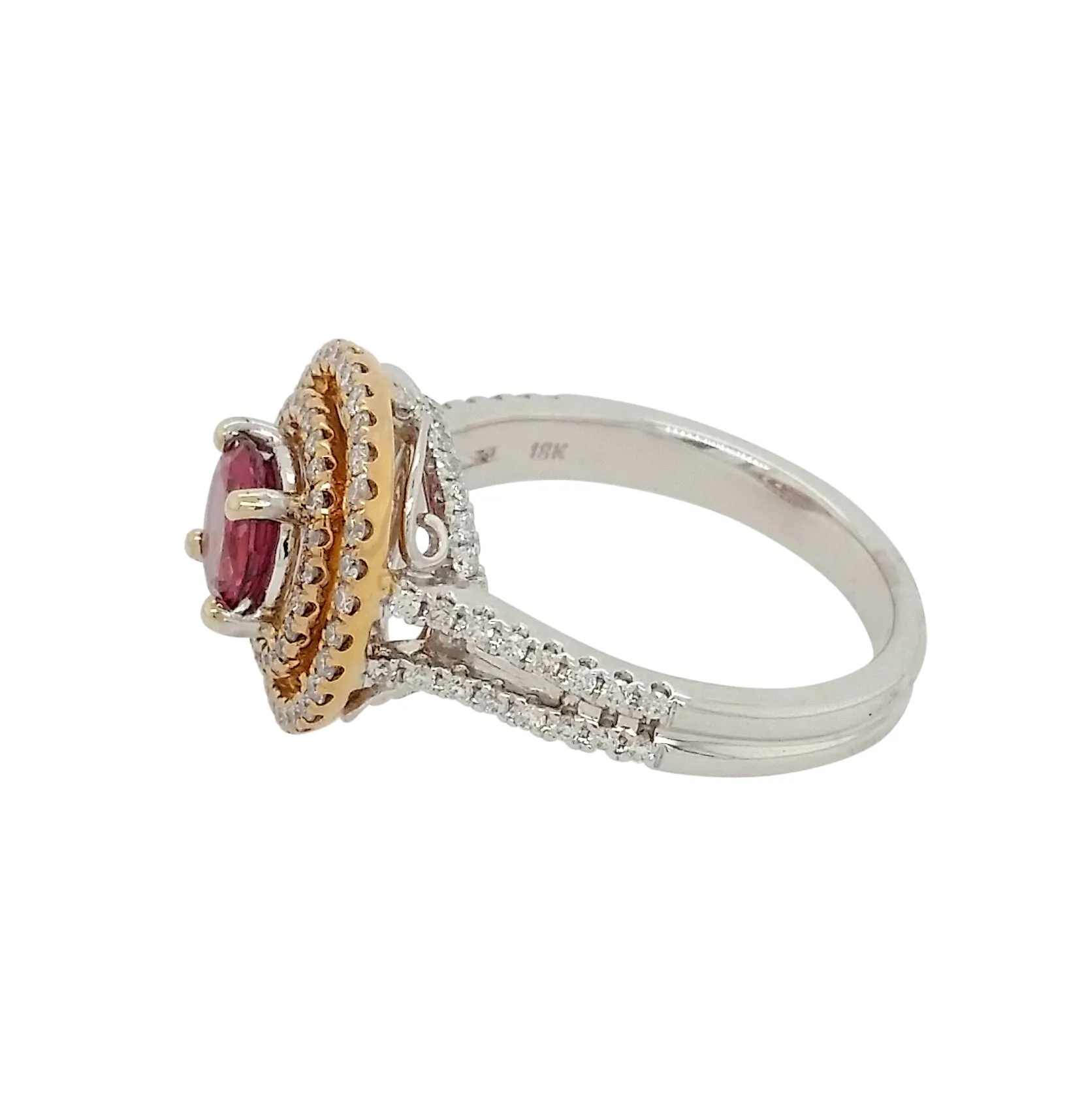 Yellow and White Gold Pink Tourmaline and Diamond Ring