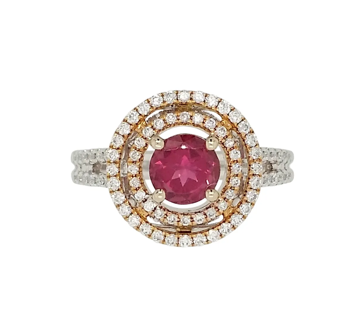 Yellow and White Gold Pink Tourmaline and Diamond Ring