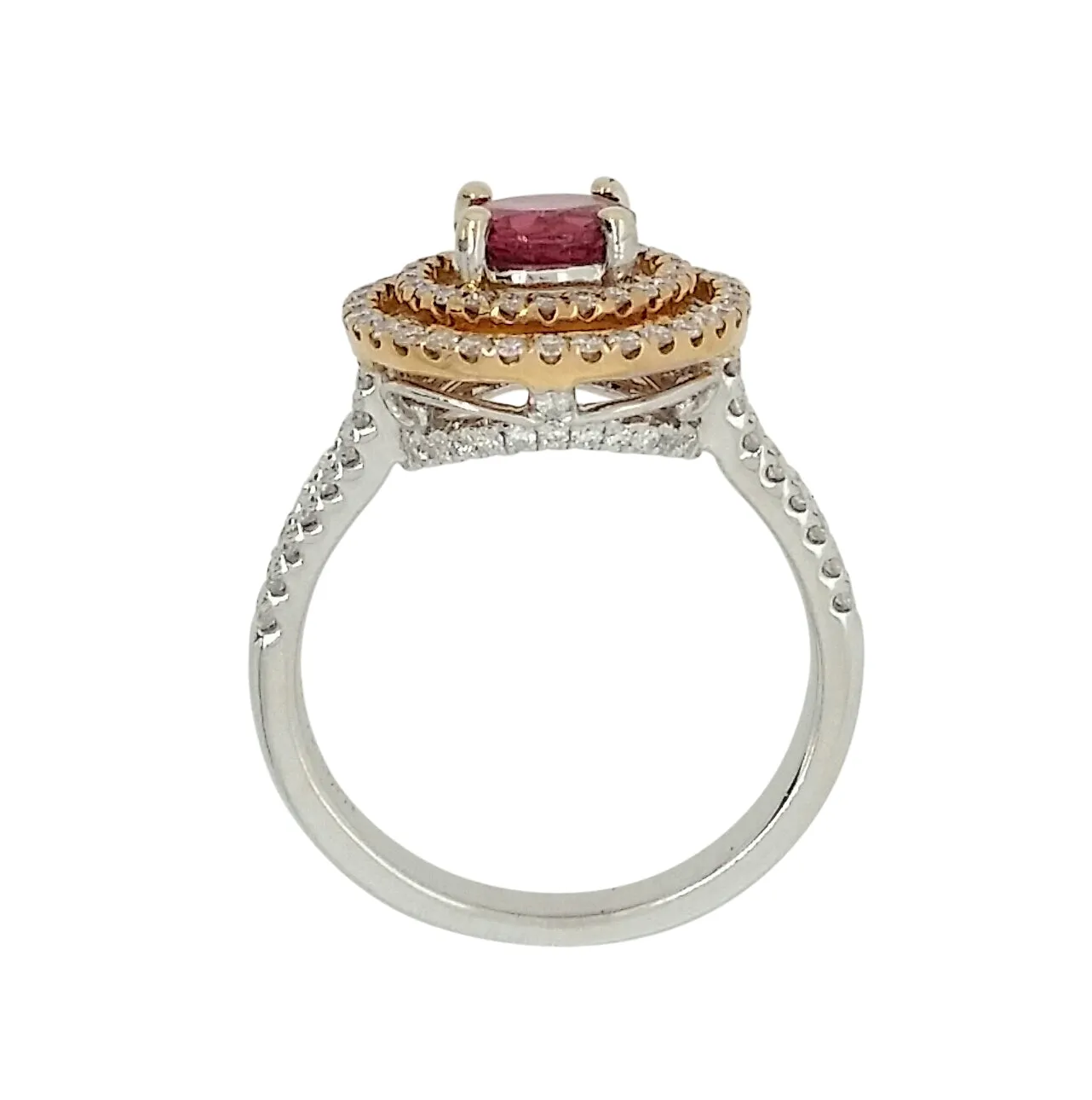 Yellow and White Gold Pink Tourmaline and Diamond Ring