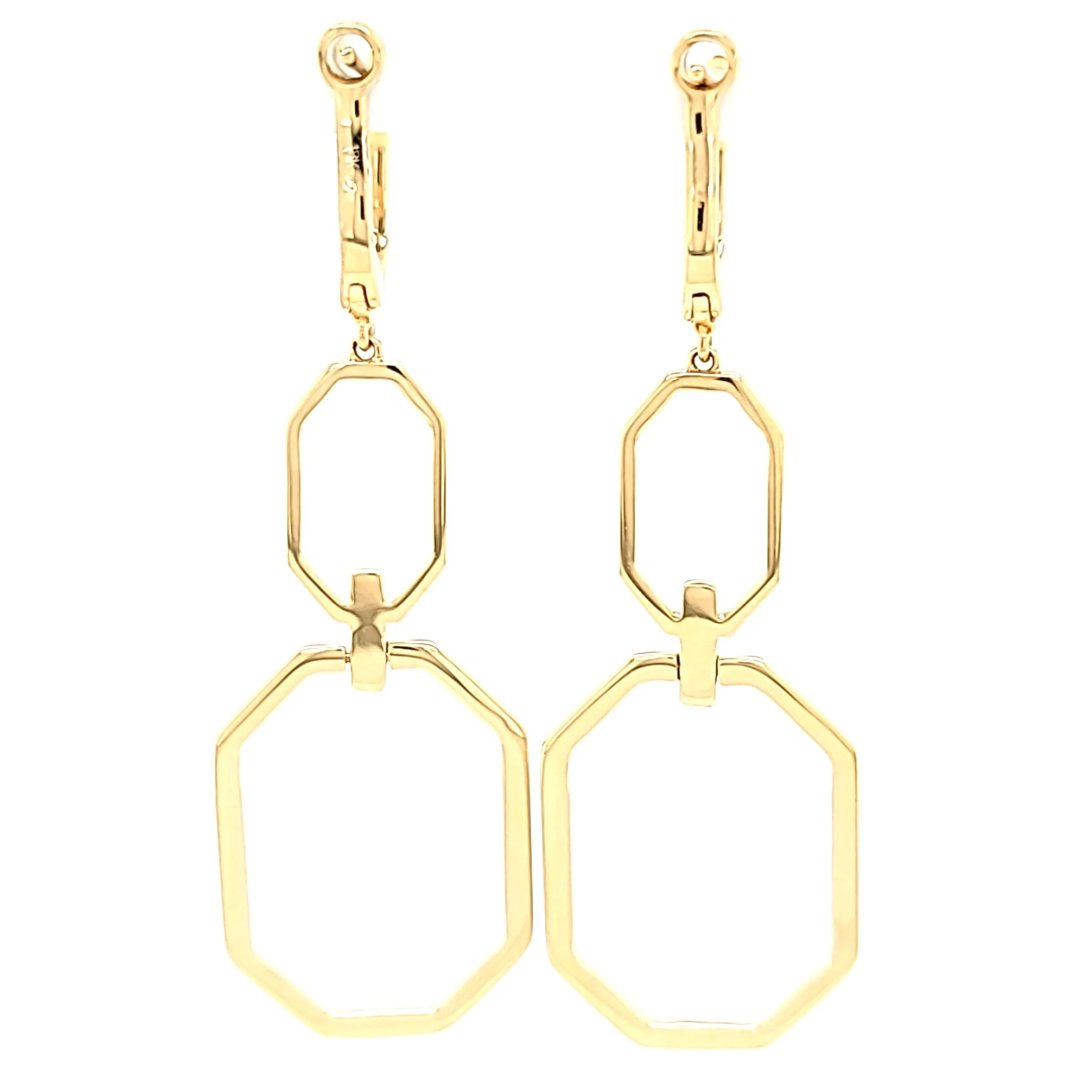 Yellow Gold Octagon Dangle Earrings (I7686)